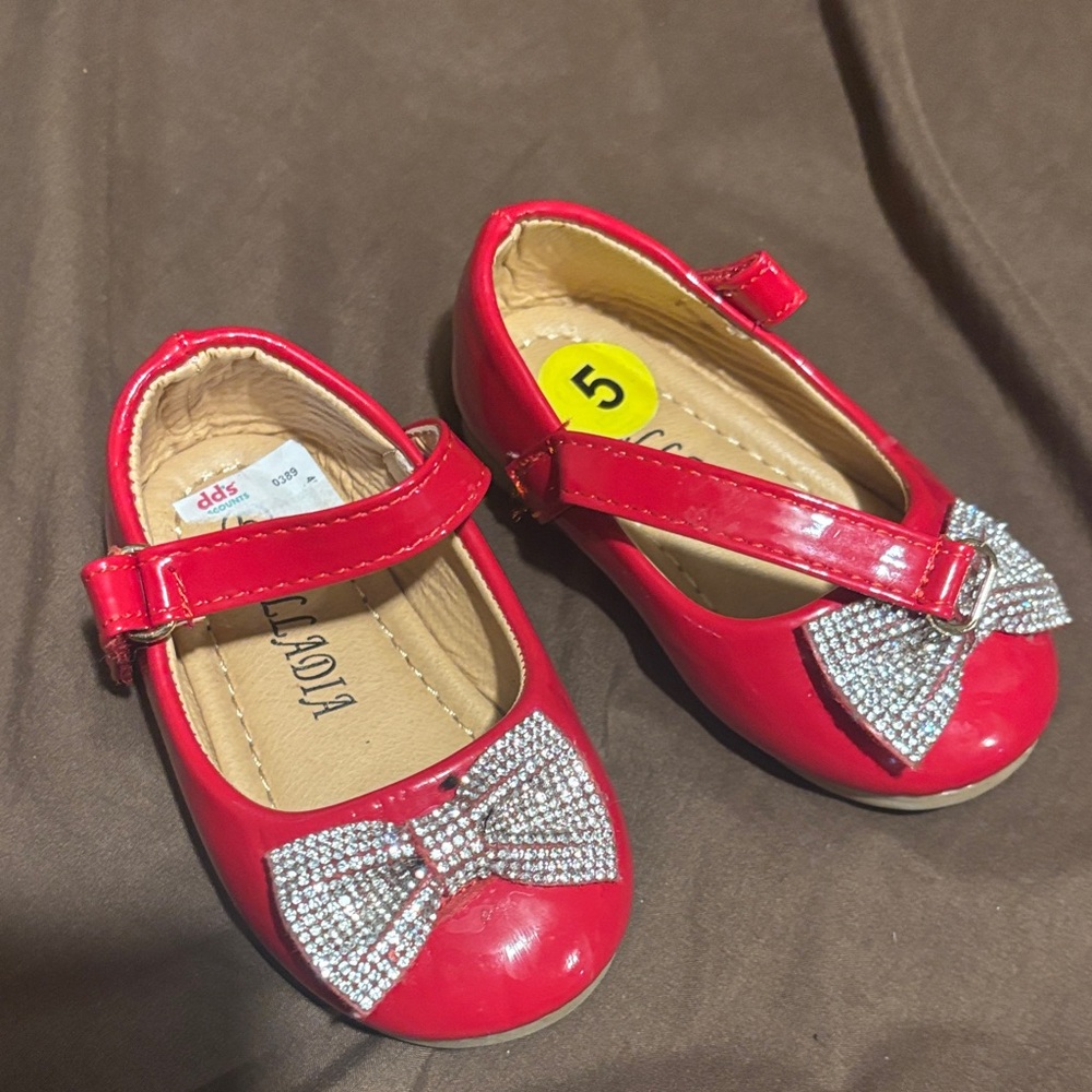 Adia Red Kids Dress Shoes with Sparkling Bow